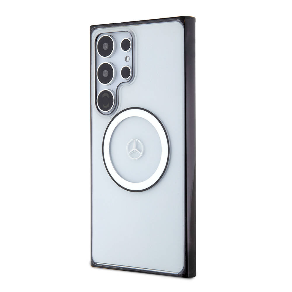 Galaxy S24 Ultra Kılıf Mercedes Benz OrijinalLisanslı M-safe Şarj Özellikli PC TPU Transparan Black Ring Kılıf