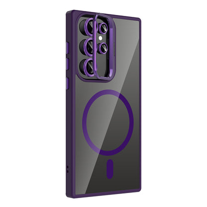 Galaxy S24 Ultra Kılıf Standlı ve Kamera Lens Hediyeli M-Safe Şarj Özellikli Zore Etro Kılıf