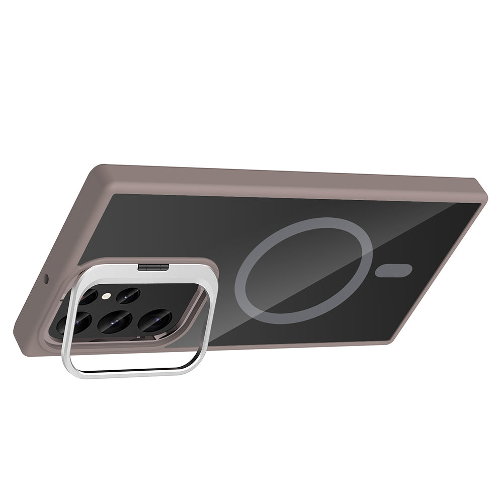 Galaxy S24 Ultra Kılıf Standlı ve Kamera Lens Hediyeli M-Safe Şarj Özellikli Zore Etro Kılıf