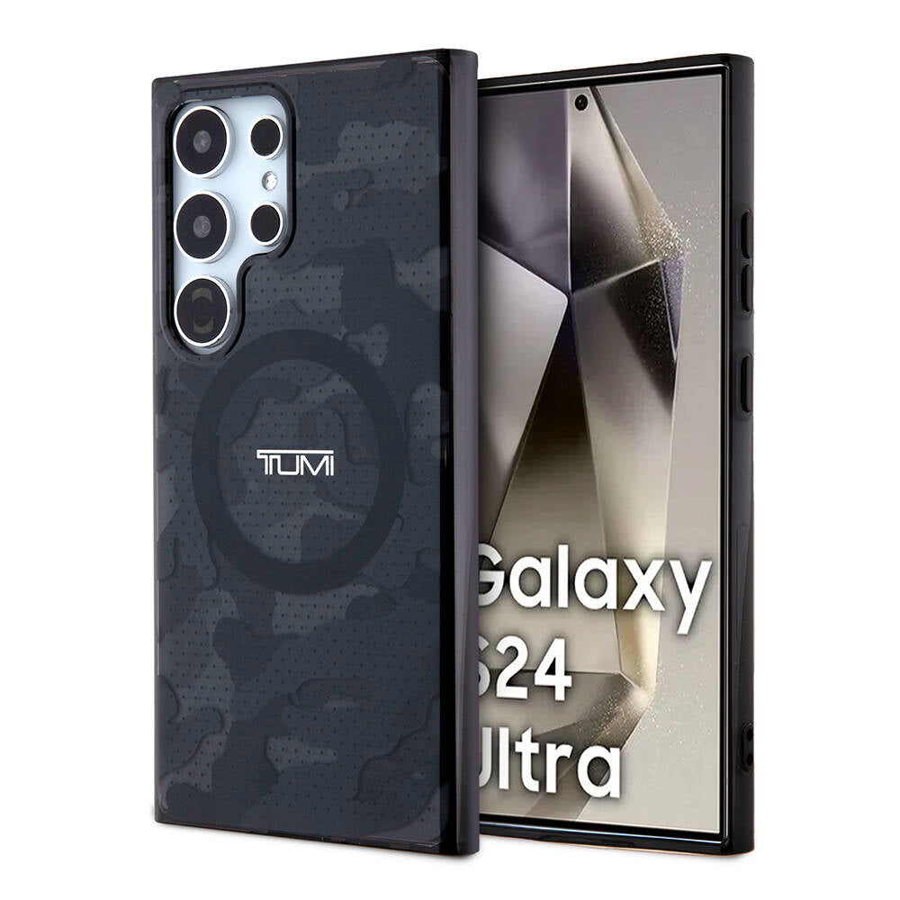 Galaxy S24 Ultra Kılıf TUMI orijinal Lisanslı M-safe Şarj Özellikli Buzlanmış Saydam Ağ Kamuflajı Desenli Kılıf