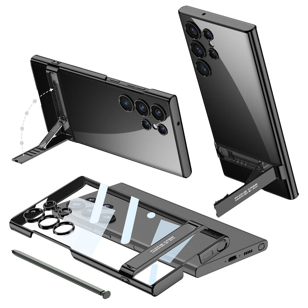 Galaxy S24 Ultra Kılıf Zore Kamera Korumalı Şeffaf Dikey Standlı Ays Kılıf