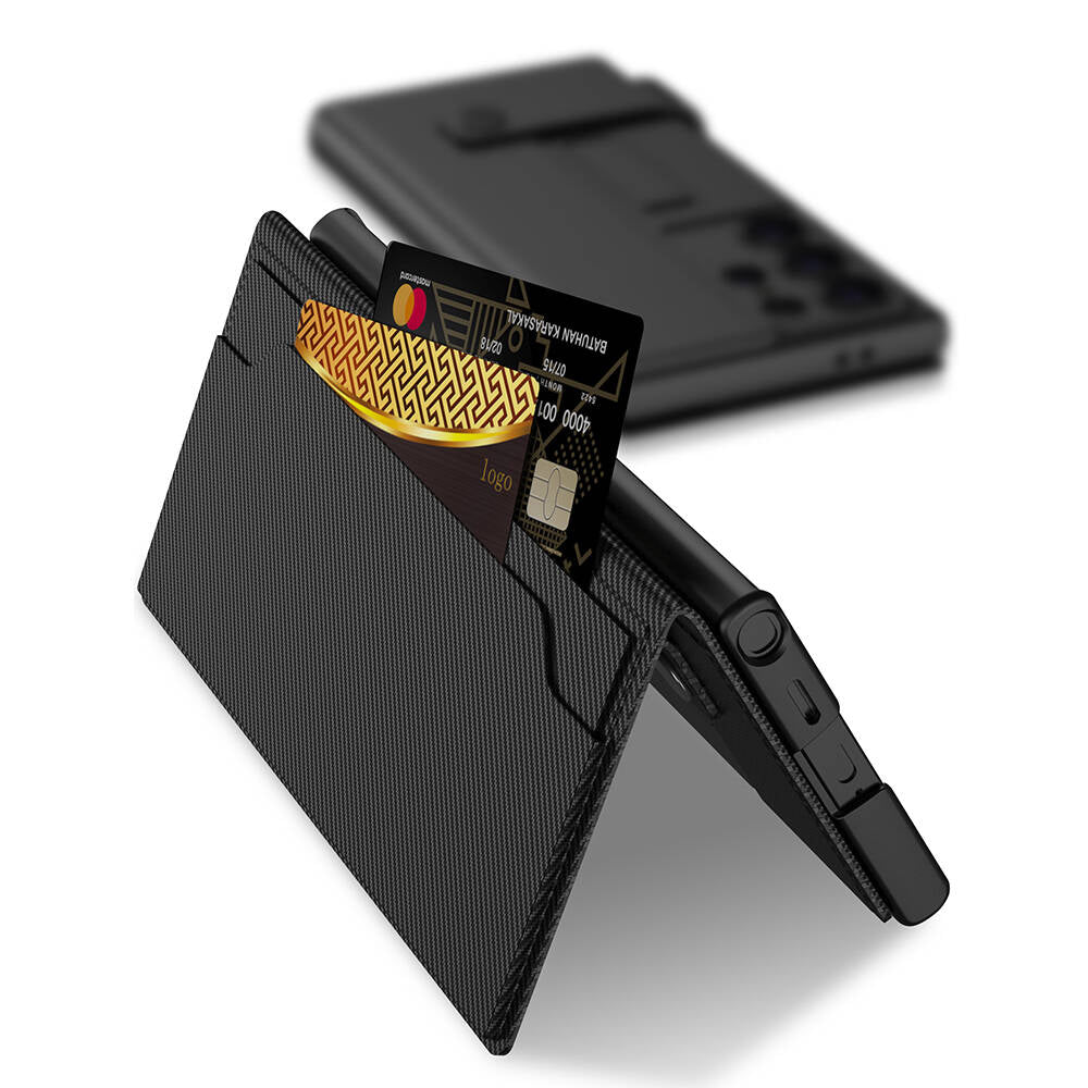 Galaxy S24 Ultra Zore Kıpta Standlı Kartlıklı Karbon Kılıf