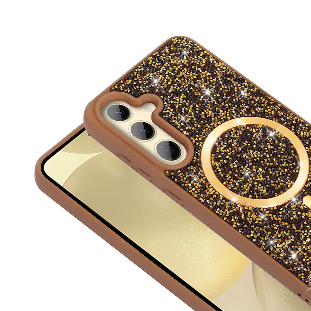 Galaxy S25 FE Kılıf Pırlanta Tasarımlı M-safe Şarj Özellikli Zore Mozaik Silikon Kılıf