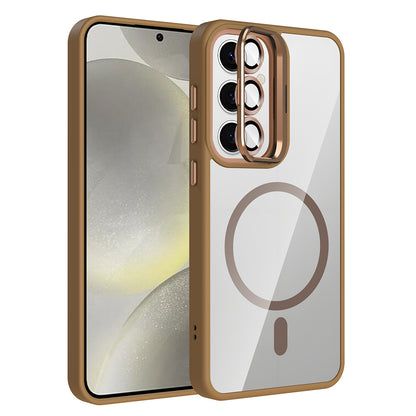Galaxy S25 FE Kılıf Standlı ve Kamera Lens Hediyeli M-Safe Şarj Özellikli Zore Etro Kılıf