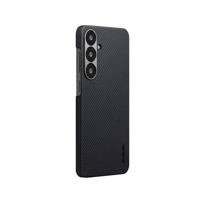 Galaxy S25 Plus Kılıf M-safe Şarj Özellikli 600D Aramid Fiber Pitaka Ultra-Slim Classic Serisi Black-Grey Twill Kılıf