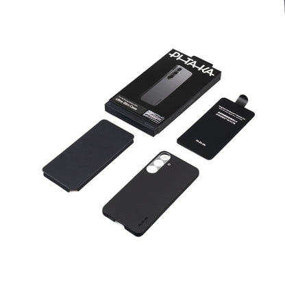 Galaxy S25 Plus Kılıf M-safe Şarj Özellikli 600D Aramid Fiber Pitaka Ultra-Slim Classic Serisi Black-Grey Twill Kılıf