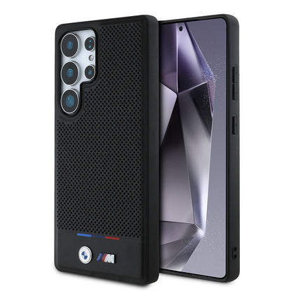 Galaxy S25 Ultra Kılıf BMW Orijinal Lisanslı M-safe Şarj Özellikli M Logolu Bottom Üç Çizgili Delikli PU Deri Kılıf