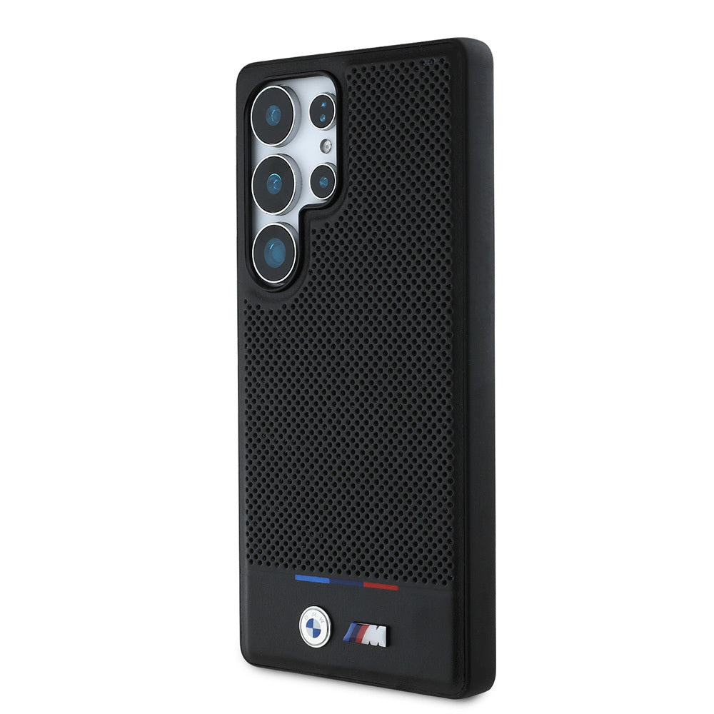 Galaxy S25 Ultra Kılıf BMW Orijinal Lisanslı M-safe Şarj Özellikli M Logolu Bottom Üç Çizgili Delikli PU Deri Kılıf