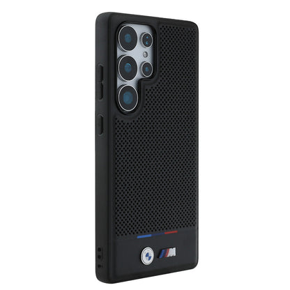 Galaxy S25 Ultra Kılıf BMW Orijinal Lisanslı M-safe Şarj Özellikli M Logolu Bottom Üç Çizgili Delikli PU Deri Kılıf