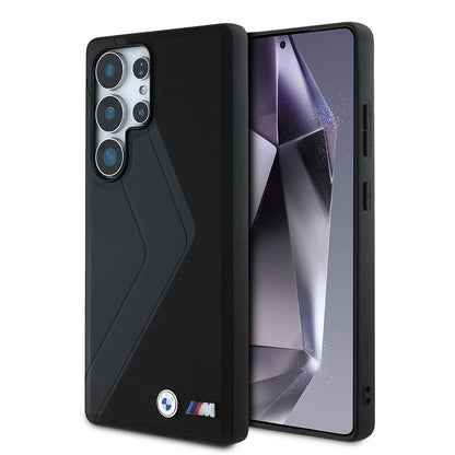 Galaxy S25 Ultra Kılıf BMW Orijinal Lisanslı M-safe Şarj Özellikli M Logolu Oversize Çizgili PU Deri Kılıf