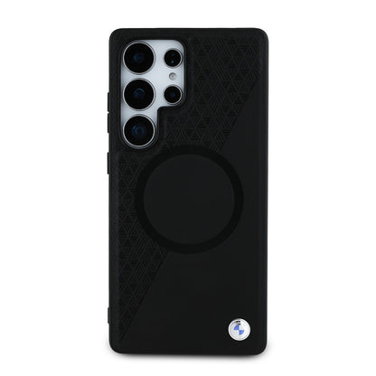 Galaxy S25 Ultra Kılıf BMW Orijinal Lisanslı M-safe Şarj Özellikli Metal Logolu Yarım Dokulu Circle Deri Kılıf