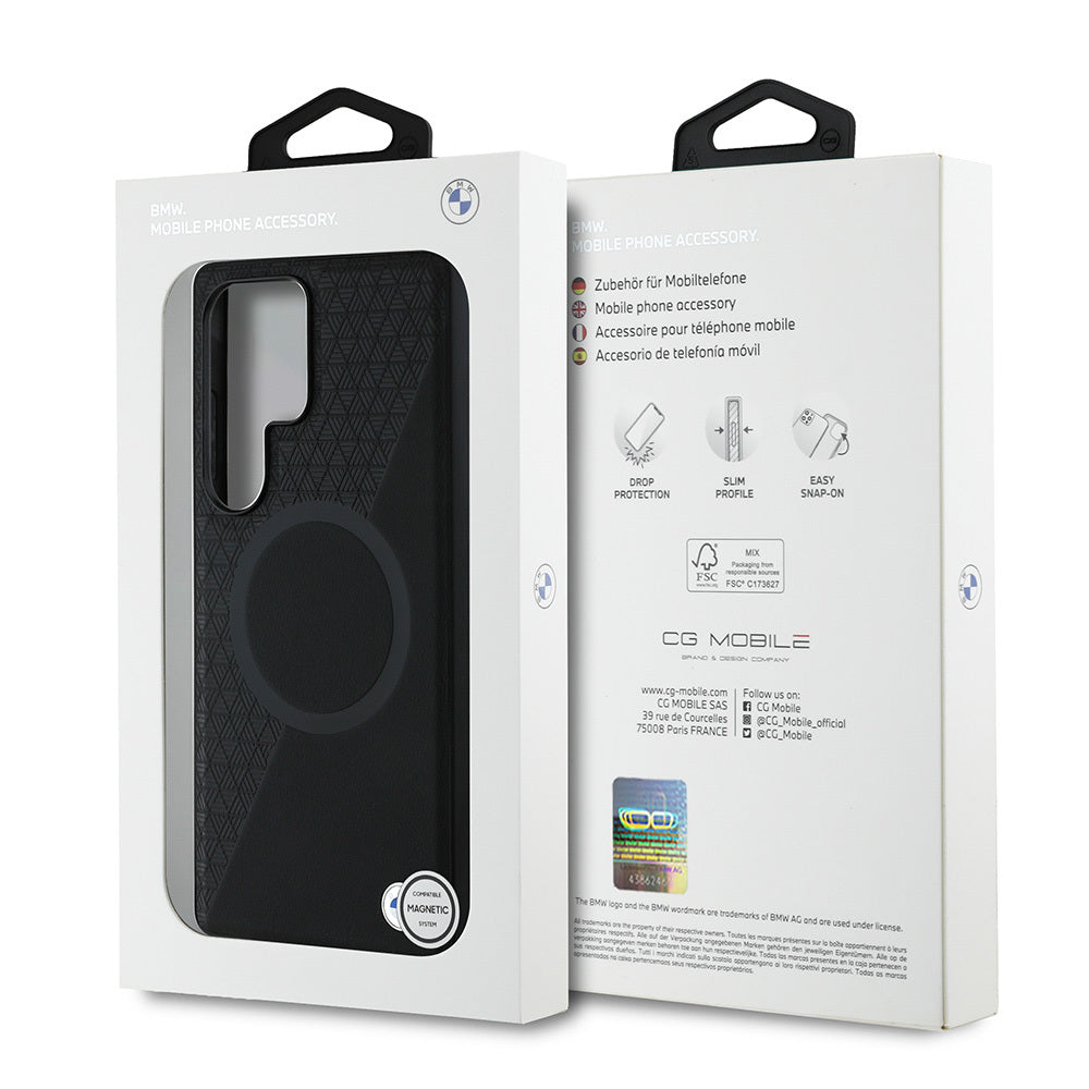 Galaxy S25 Ultra Kılıf BMW Orijinal Lisanslı M-safe Şarj Özellikli Metal Logolu Yarım Dokulu Circle Deri Kılıf