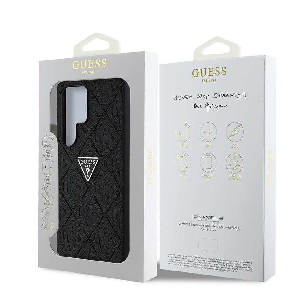 Galaxy S25 Ultra Kılıf Guess Orijinal Lisanslı 4G Desenli Sıcak Damgalı Üçgen Logolu Kılıf