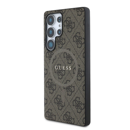 Galaxy S25 Ultra Kılıf Guess Orijinal Lisanslı M-safe Şarj Özellikli PU Halkalı 4G Desenli Yazı Logolu Kılıf
