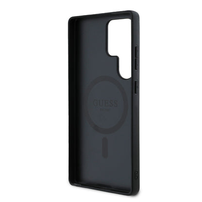 Galaxy S25 Ultra Kılıf Guess Orijinal Lisanslı M-safe Şarj Özellikli PU Halkalı 4G Desenli Yazı Logolu Kılıf