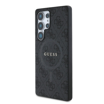 Galaxy S25 Ultra Kılıf Guess Orijinal Lisanslı M-safe Şarj Özellikli PU Halkalı 4G Desenli Yazı Logolu Kılıf