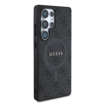 Galaxy S25 Ultra Kılıf Guess Orijinal Lisanslı M-safe Şarj Özellikli PU Halkalı 4G Desenli Yazı Logolu Kılıf