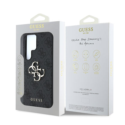 Galaxy S25 Ultra Kılıf Guess Orijinal Lisanslı PU Deri 4G Desenli Metal Büyük 4G ve Yazı Logolu Kılıf