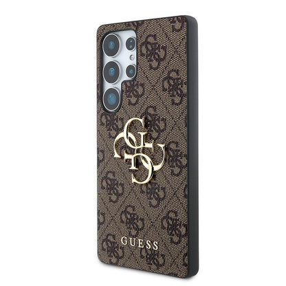 Galaxy S25 Ultra Kılıf Guess Orijinal Lisanslı PU Deri 4G Desenli Metal Büyük 4G ve Yazı Logolu Kılıf