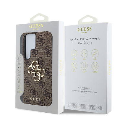 Galaxy S25 Ultra Kılıf Guess Orijinal Lisanslı PU Deri 4G Desenli Metal Büyük 4G ve Yazı Logolu Kılıf