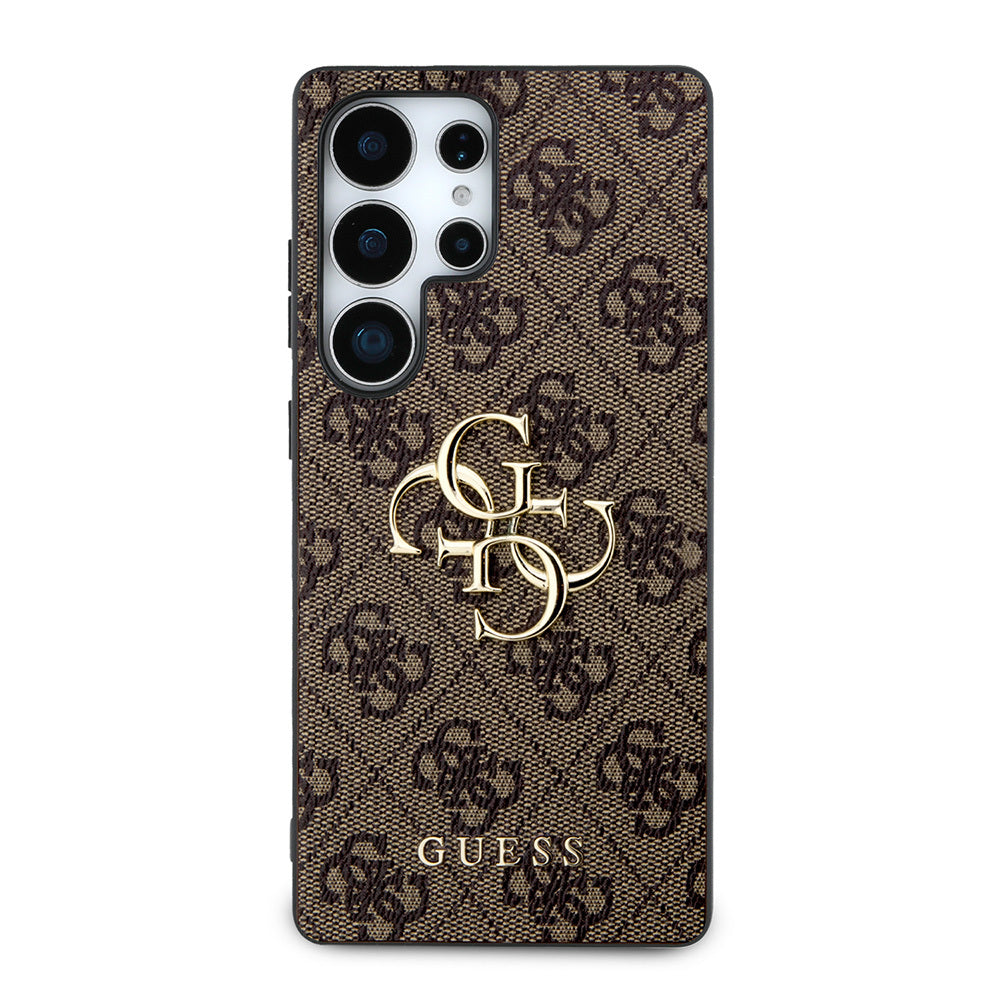 Galaxy S25 Ultra Kılıf Guess Orijinal Lisanslı PU Deri 4G Desenli Metal Büyük 4G ve Yazı Logolu Kılıf