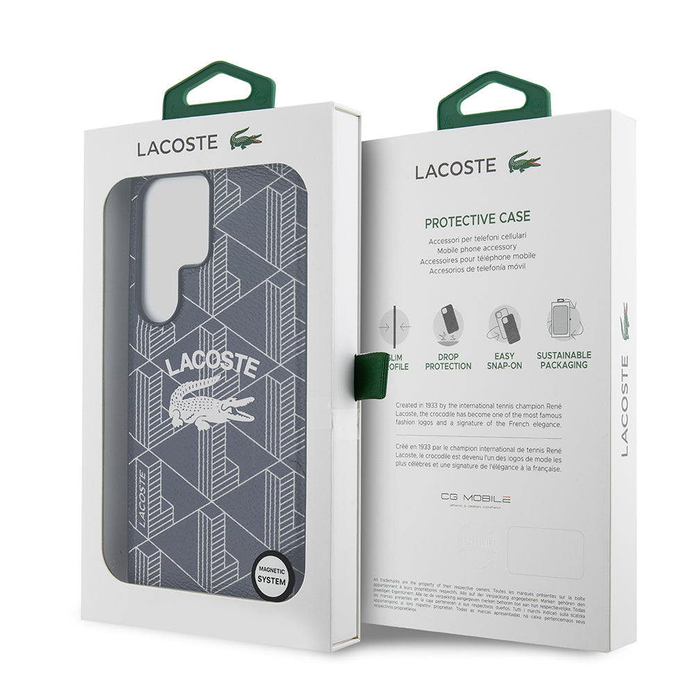 Galaxy S25 Ultra Kılıf Lacoste Orijinal Lisanslı M-safe Şarj Özellikli Mono Vintage Logo Kılıf