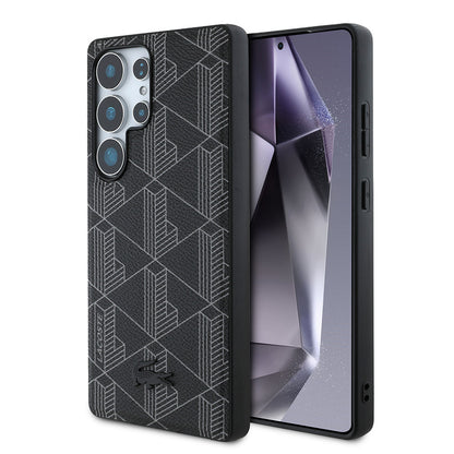 Galaxy S25 Ultra Kılıf Lacoste Orijinal Lisanslı M-safe Şarj Özellikli PU Deri Görünümlü Karışık Monogram Desenli Kılıf