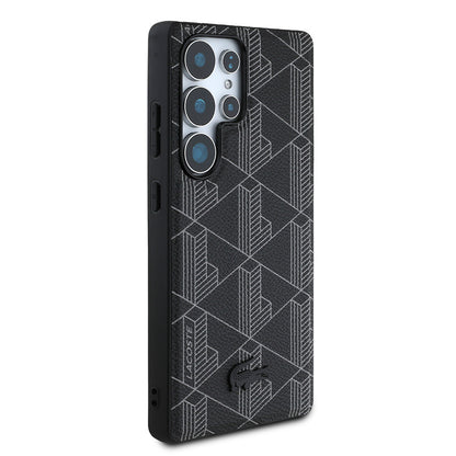 Galaxy S25 Ultra Kılıf Lacoste Orijinal Lisanslı M-safe Şarj Özellikli PU Deri Görünümlü Karışık Monogram Desenli Kılıf