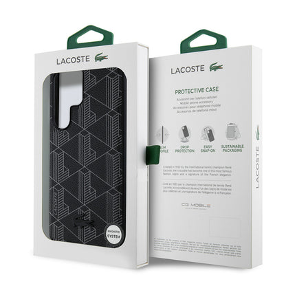Galaxy S25 Ultra Kılıf Lacoste Orijinal Lisanslı M-safe Şarj Özellikli PU Deri Görünümlü Karışık Monogram Desenli Kılıf