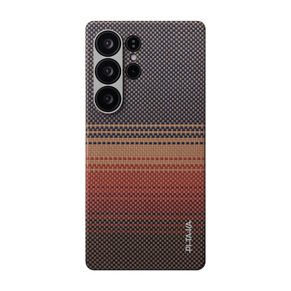 Galaxy S25 Ultra Kılıf M-safe Şarj Özellikli Aramid Fiber Pitaka Tactile Woven Sunset-Moonrise Serisi Kılıf