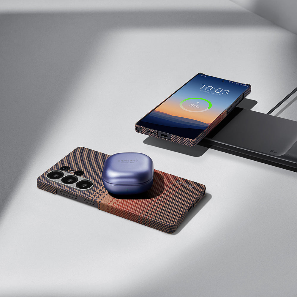 Galaxy S25 Ultra Kılıf M-safe Şarj Özellikli Aramid Fiber Pitaka Tactile Woven Sunset-Moonrise Serisi Kılıf