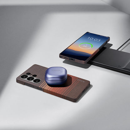 Galaxy S25 Ultra Kılıf M-safe Şarj Özellikli Aramid Fiber Pitaka Tactile Woven Sunset-Moonrise Serisi Kılıf