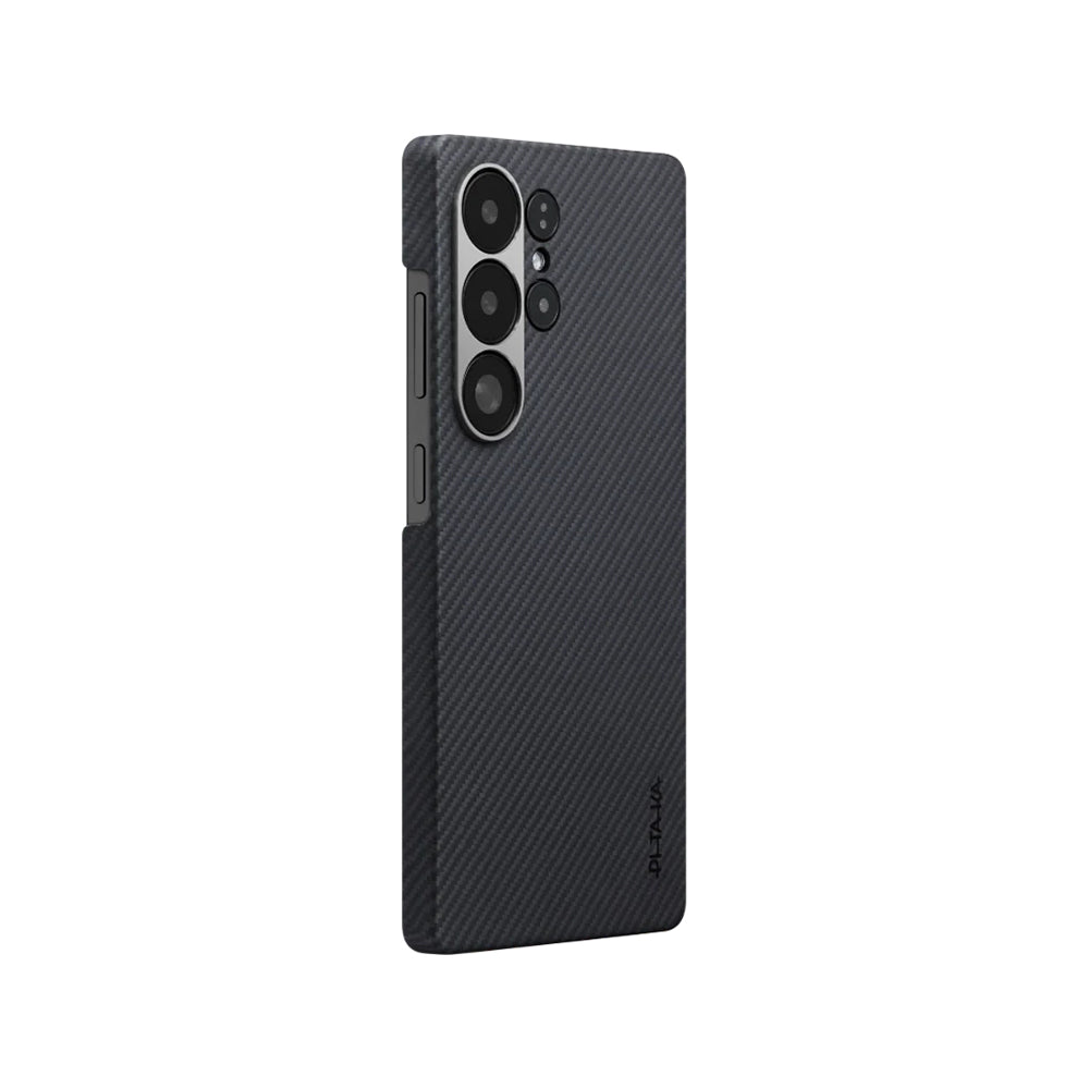 Galaxy S25 Ultra Kılıf M-safe Şarj Özellikli 600D Aramid Fiber Pitaka Ultra-Slim Classic Serisi Black-Grey Twill Kılıf