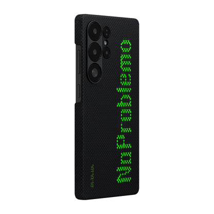 Galaxy S25 Ultra Kılıf M-safe Şarj Özellikli Lumintex Teknolojili Fosforlu Aramid Fiber Pitaka Tactile Woven Aries Serisi Kılıf