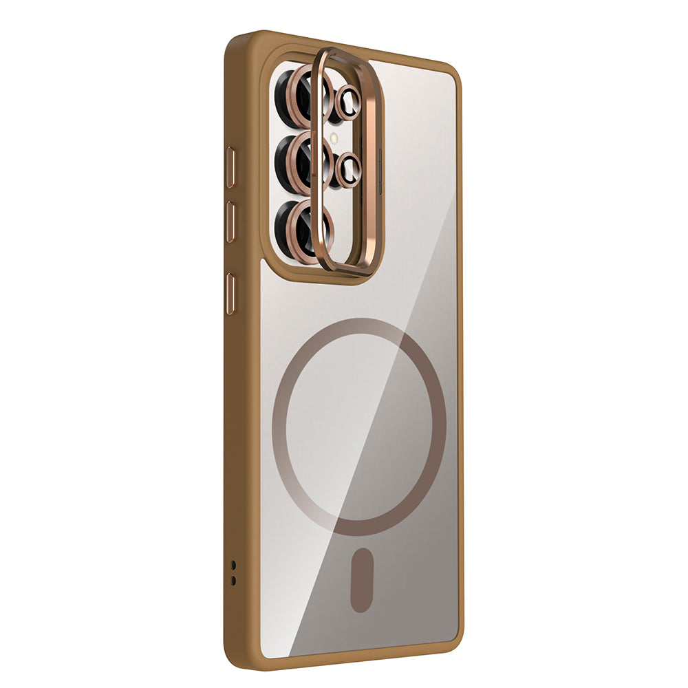 Galaxy S25 Ultra Kılıf Standlı ve Kamera Lens Hediyeli M-Safe Şarj Özellikli Zore Etro Kılıf