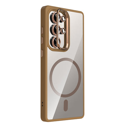 Galaxy S25 Ultra Kılıf Standlı ve Kamera Lens Hediyeli M-Safe Şarj Özellikli Zore Etro Kılıf