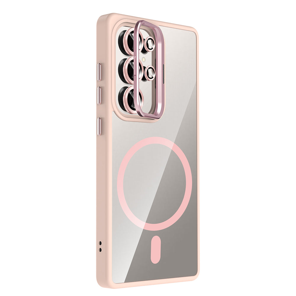 Galaxy S25 Ultra Kılıf Standlı ve Kamera Lens Hediyeli M-Safe Şarj Özellikli Zore Etro Kılıf