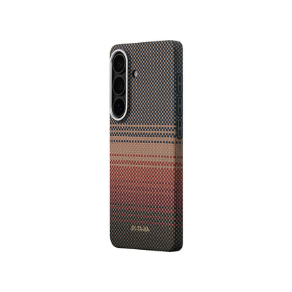 Galaxy S26 Kılıf M-safe Şarj Özellikli Aramid Fiber Pitaka Tactile Woven Sunset-Moonrise Serisi Kılıf