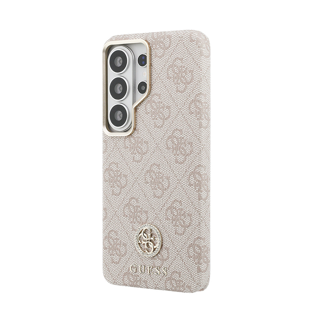 Galaxy S26 Ultra Kılıf Guess Orijinal Lisanslı M-safe Şarj Özellikli Gold Metal Kamera Çerçeveli Taşlı 4G Logolu Kılıf