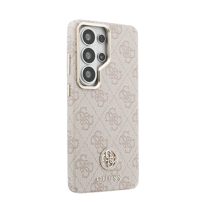 Galaxy S26 Ultra Kılıf Guess Orijinal Lisanslı M-safe Şarj Özellikli Gold Metal Kamera Çerçeveli Taşlı 4G Logolu Kılıf