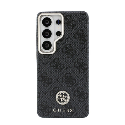 Galaxy S26 Ultra Kılıf Guess Orijinal Lisanslı M-safe Şarj Özellikli Gold Metal Kamera Çerçeveli Taşlı 4G Logolu Kılıf