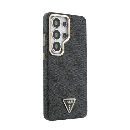 Galaxy S26 Ultra Kılıf Guess Orijinal Lisanslı M-safe Şarj Özellikli Gold Metal Kamera Çerçeveli Taşlı Üçgen Logo 4G Desenli Kılıf