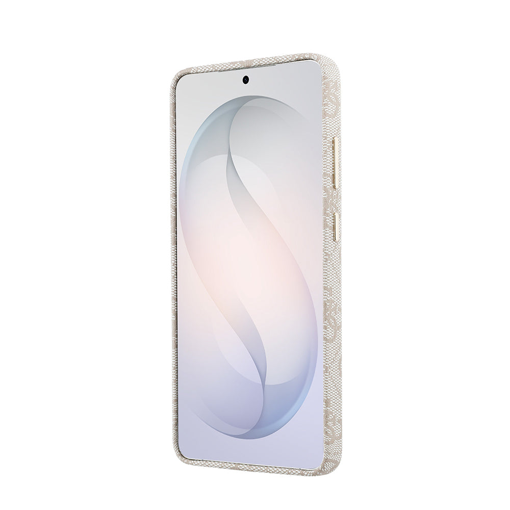 Galaxy S26 Ultra Kılıf Guess Orijinal Lisanslı M-safe Şarj Özellikli Gold Metal Kamera Çerçeveli Taşlı Üçgen Logo 4G Desenli Kılıf