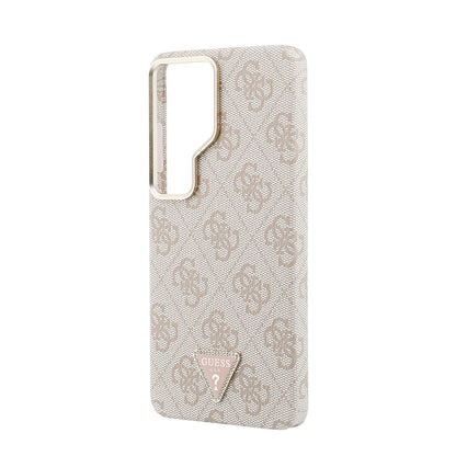 Galaxy S26 Ultra Kılıf Guess Orijinal Lisanslı M-safe Şarj Özellikli Gold Metal Kamera Çerçeveli Taşlı Üçgen Logo 4G Desenli Kılıf