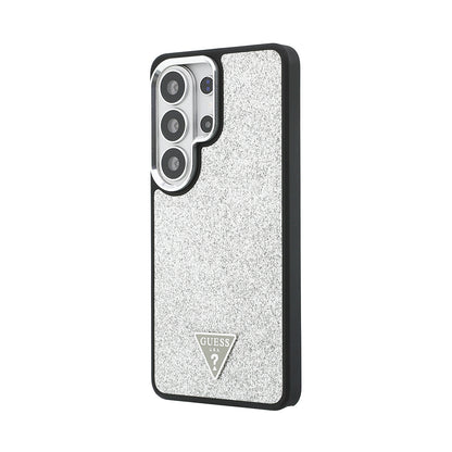 Galaxy S26 Ultra Kılıf Guess Orijinal Lisanslı M-safe Şarj Özellikli Metal Kamera Çerçeveli Üçgen Logolu Glitter Kılıf