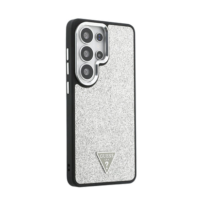 Galaxy S26 Ultra Kılıf Guess Orijinal Lisanslı M-safe Şarj Özellikli Metal Kamera Çerçeveli Üçgen Logolu Glitter Kılıf