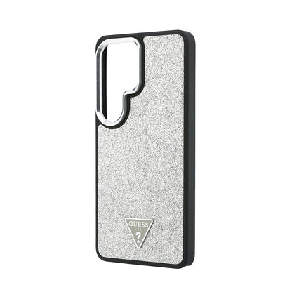 Galaxy S26 Ultra Kılıf Guess Orijinal Lisanslı M-safe Şarj Özellikli Metal Kamera Çerçeveli Üçgen Logolu Glitter Kılıf