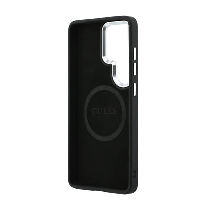 Galaxy S26 Ultra Kılıf Guess Orijinal Lisanslı M-safe Şarj Özellikli Metal Kamera Çerçeveli Üçgen Logolu Glitter Kılıf