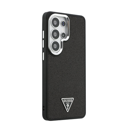 Galaxy S26 Ultra Kılıf Guess Orijinal Lisanslı M-safe Şarj Özellikli Metal Kamera Çerçeveli Üçgen Logolu Glitter Kılıf