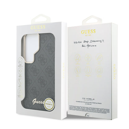 Galaxy S26 Ultra Kılıf Guess Orijinal Lisanslı M-safe Şarj Özellikli Script Yazı Logolu 4G Desenli Kılıf